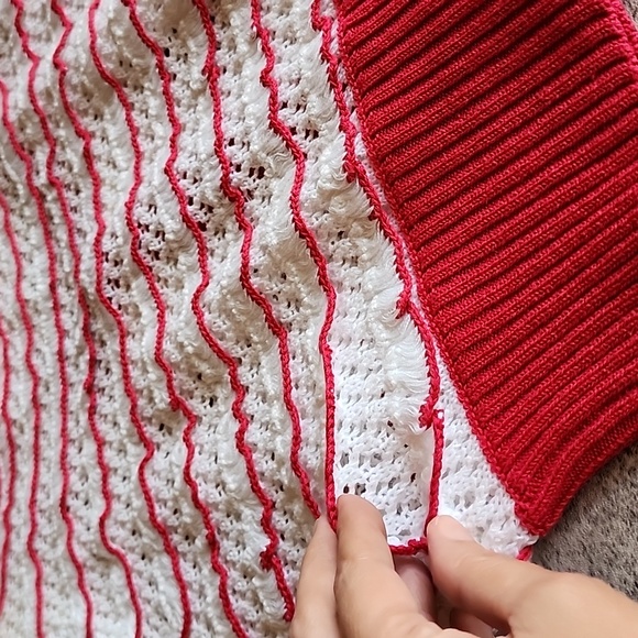 Betsey Johnson crochet knit short cardigan vintage red and white color size S - Picture 14 of 16